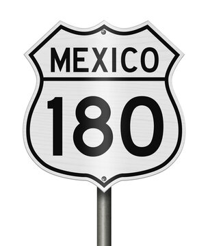 Mexico highway 180 black and white sign isolated on white for Gulf route