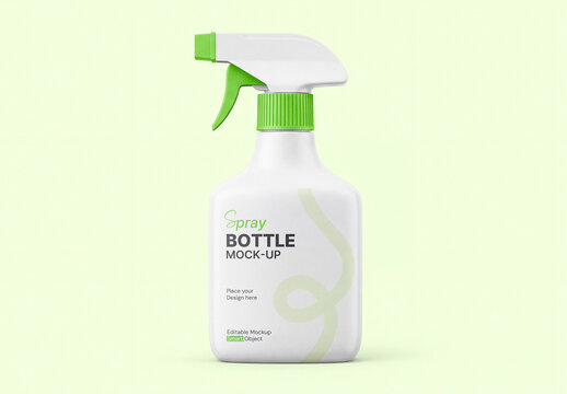 Spray Bottle Mockup with Trigger on Light Green Background
