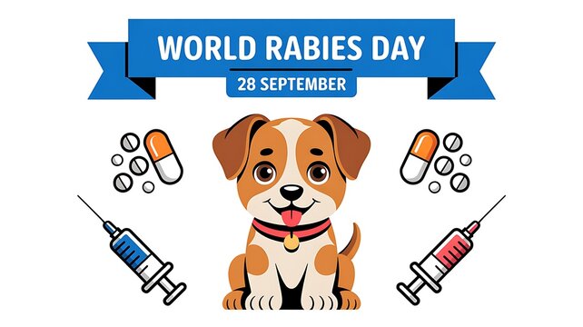 World rabies day illustration with puppy and vaccine