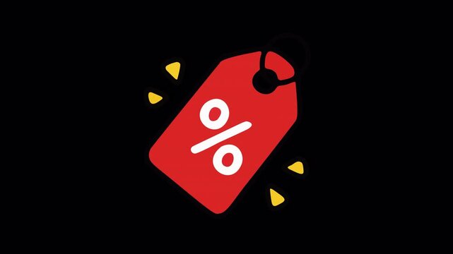 Red Price Tag Icon Vector Illustration on Dark Background with Percent Sign and Confetti for Sale, Discount, and Special Offer