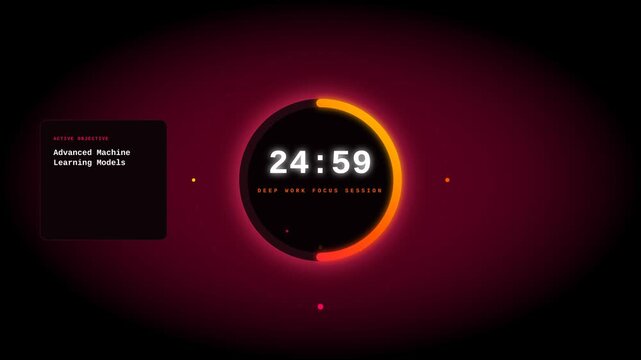 Minimalist Digital Focus Timer Animation for Productivity and Deep Work Sessions with Glow Effects