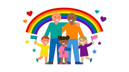 Fototapeta premium Diverse Family Celebrating Pride with Rainbow and Flags