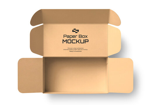 Open Cardboard Paper Box Mockup Top View