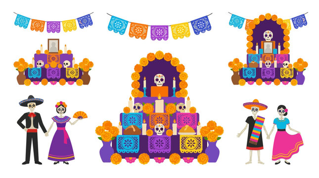 Dia de los Muertos Collection with Altars Ofrendas and Catrina Characters