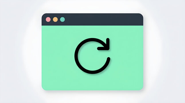 A browser window displaying a refresh or reload icon on a light green background, representing web page updates or system restarts.