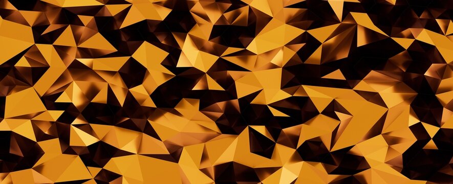 Abstract geometric background with golden and brown polygonal shapes, creating a modern low-poly tex