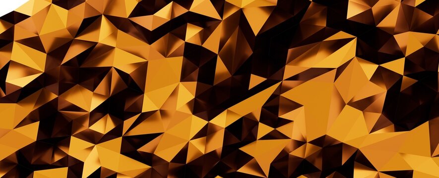 Modern abstract low poly background featuring golden and brown geometric triangles with dynamic ligh