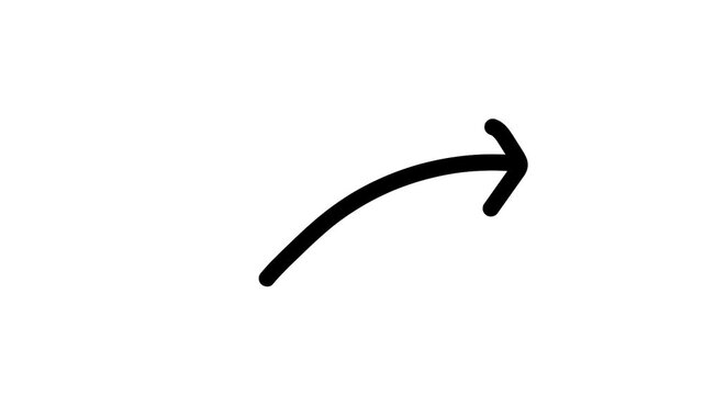 Animated digital navigation arrow black line icon. Modern direction indicator symbol animation. Curved user guide line. Isolated element on a white background. Looping video.