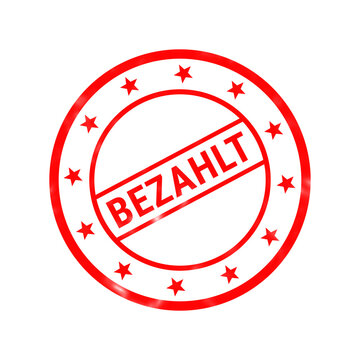 Red Bezahlt rubber stamp icon, circular paid mark with stars, German language payment confirmation symbol for invoices