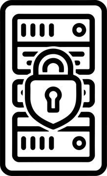 Secure server rack with padlock shield icon vector design