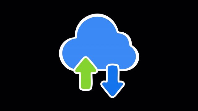 Blue Cloud Icon Vector Illustration on Dark Background with Green Upload and Blue Download Arrows for Cloud Computing and Data Transfer