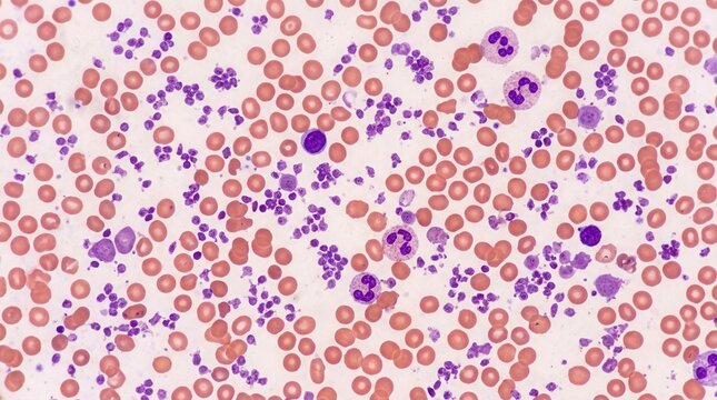 Microscopic View Of Human Blood Cells And Platelets Under Magnification
