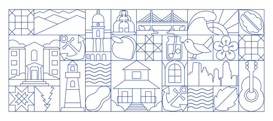 Fototapeta premium Georgia USA Line Art Mosaic Banner with Geometric Outline Background
