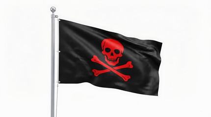 Obraz premium Realistic depiction of a pirate flag with skull and crossbones waving in the wind