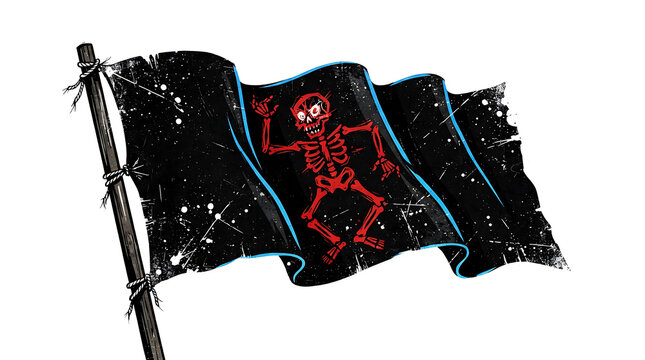 Vintage jolly roger pirate flag with skeleton and hourglass illustration isolated