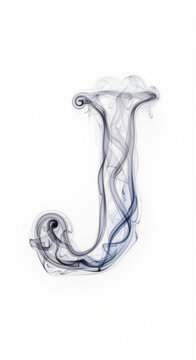 Letter J formed from smoke wisps with delicate swirls on a clean white background