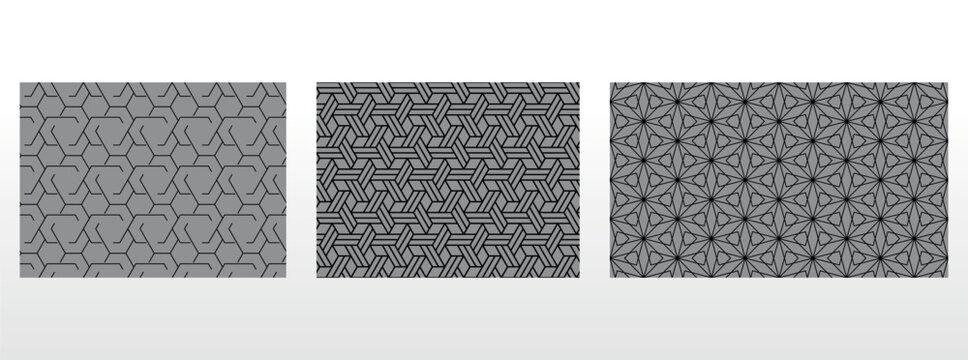 Geometric set of seamless black and gray patterns. Simple vector graphics
