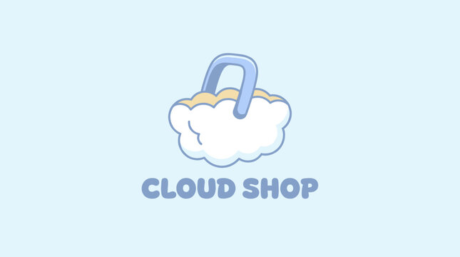 Cloud Shop logo with fluffy cloud shopping bag.
