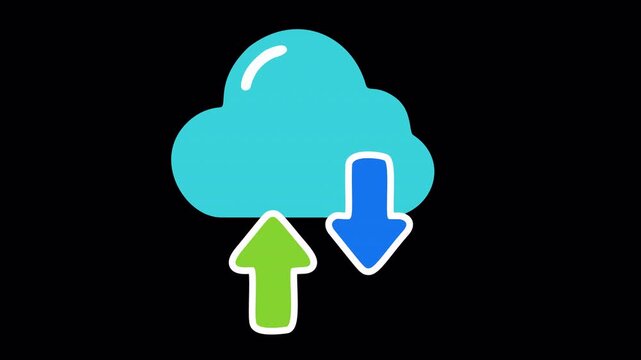 Blue Cloud Icon Vector Illustration on Dark Background with Green Upload and Blue Download Arrows for Cloud Computing and Data Transfer