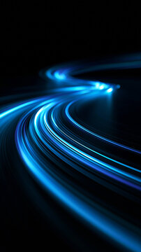 Blue Glowing Light Trails of High Speed Data Network