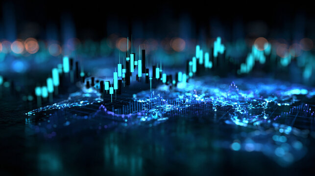Stock Market Candlestick Chart Over Global Map