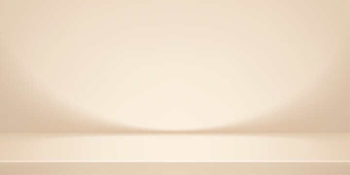 Background beige studio light with soft gradient texture. Elegant cream backdrop for luxury product display with subtle golden highlights and minimal shadow effects. Vector Illustration