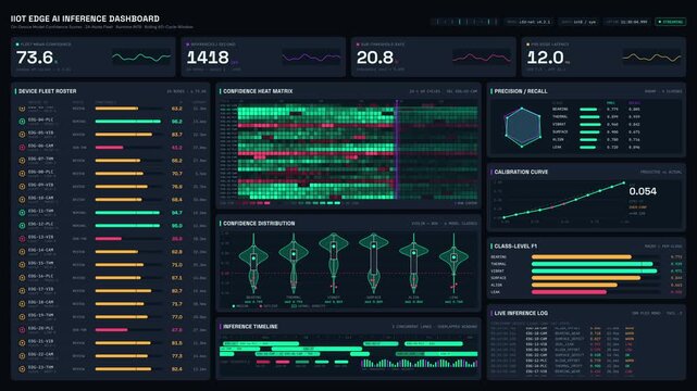 Explore a dark-mode Remotion React dashboard designed for monitoring AI inference confidence scores across an industrial IIoT device fleet with high-quality visuals.