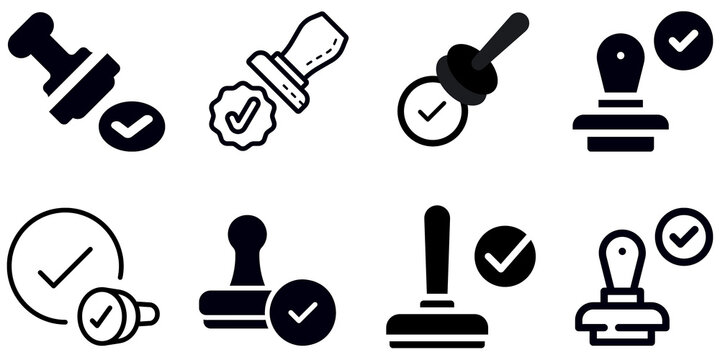 Approved and certified thin line icon set. Containing validation, quality, agreement, badge medal, licence, checkmark, selection, accept, stamp
