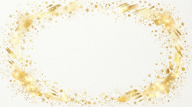Elegant golden glitter frame with sparkles and brush strokes isolated on white background