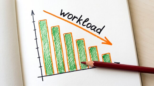 Illustrative bar graph depicting a consistent decrease in workload, symbolizing enhanced productivity, efficiency, and successful task management strategies