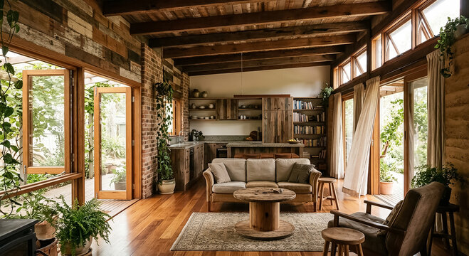 Interior con ventanales grandes y luz natural c&aacute;lida