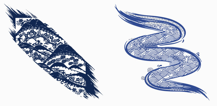 Intricate Japanese Dragon and Wave Pattern Vector Art