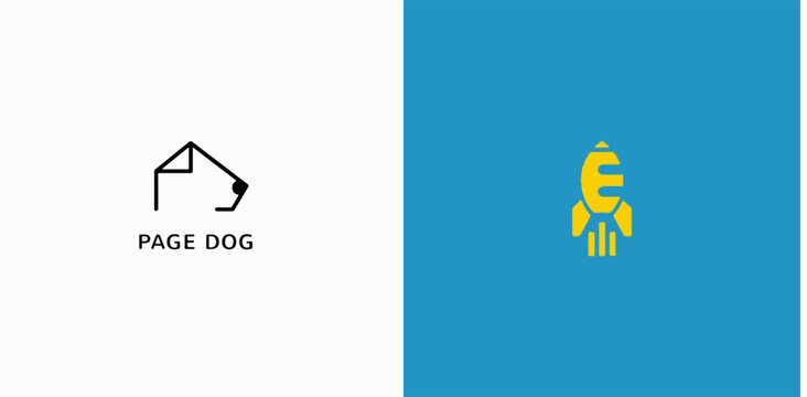 Minimalist logo design of page dog and rocket mail icon