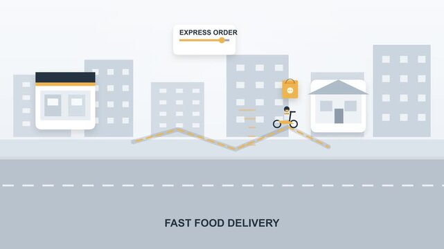 A professional courier rides a bicycle through city streets to complete a fast food delivery request because customers expect their meals to arrive quickly and safely at their residential