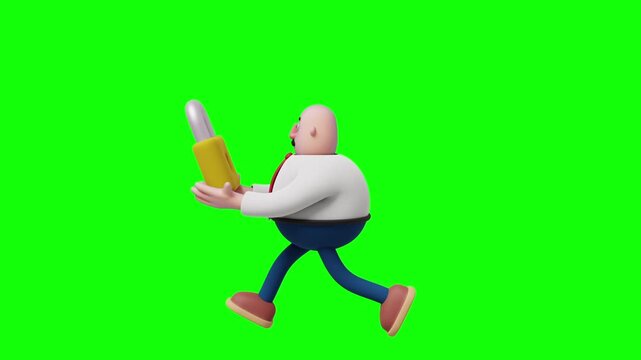 3D Illustration Businessman Running with Padlock Security Concept Side View on Green Screen