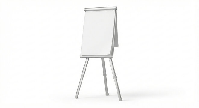 White flip chart paper on a silver tripod stand, ideal for business meetings, presentations, educational settings, and brainstorming sessions
