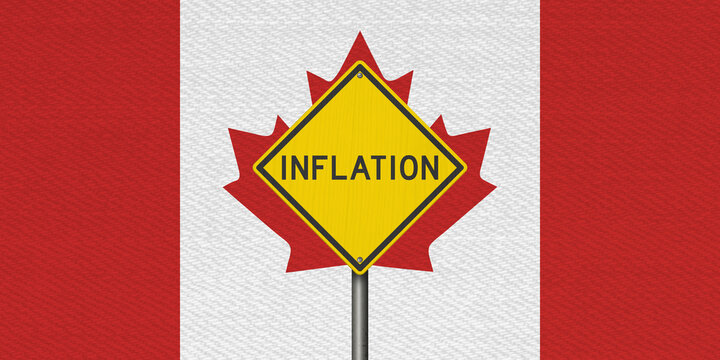 Inflation yellow warning sign with a Canadian flag for price increases