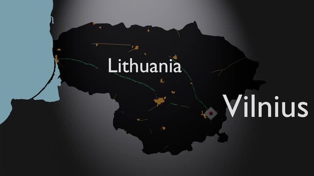 Lithuania Digital 3D Map Animation Revealing Vilnius and Regional Connections