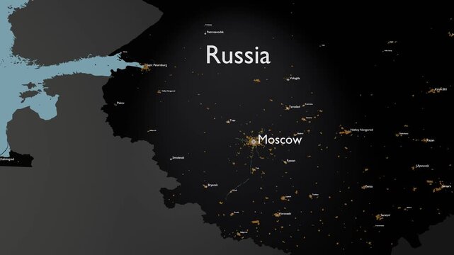 Russia European Territory 3D Digital Map Zoom Showing Moscow and Cities