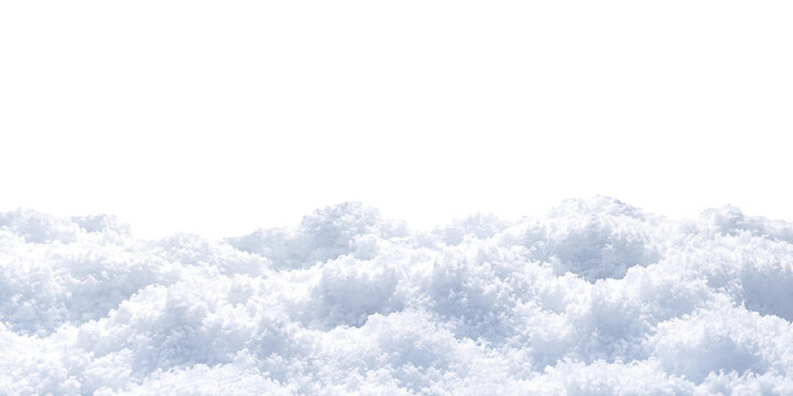bottom border frame of snow, snowflakes and snow piles in winter landscape isolated on white or transparent png