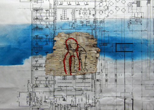 Dessin d'un homme souffrant de d&eacute;pression et d'anxi&eacute;t&eacute;. D&eacute;personnalisation.