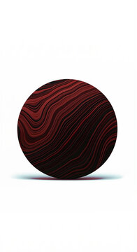 Abstract dark red patterned sphere with wavy lines isolated on white background
