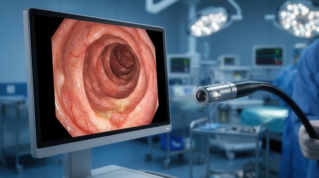 Advanced medical technology concept featuring an endoscopy procedure.