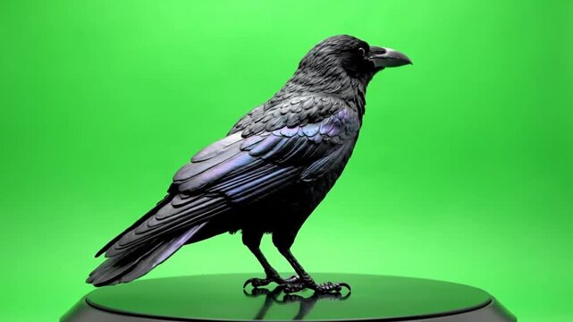 Rotating 3d crow turntable 4k 60fps green screen.