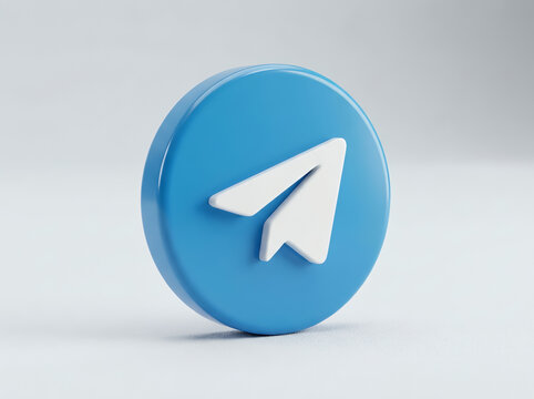 3d render of the app icon, a white paper plane on a blue circular background, isolated on white background