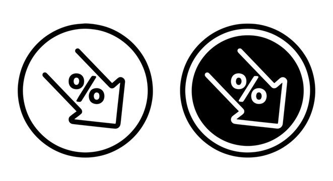 Discount Icons, Percentage Down Arrow Symbols, Sale Reduction Graphics, Price Drop Vector Set