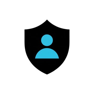 Black shield icon with a blue user profile symbol