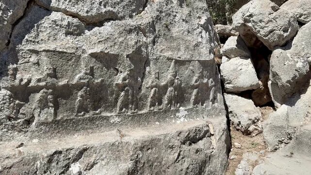 Yazılıkaya was a sanctuary of Hattusa, the capital city of the Hittite Empire, today in the &Ccedil;orum Province, Turkey. 4k video. 