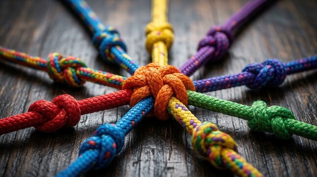 Colorful braided rope background representing diverse team unity and partnership.