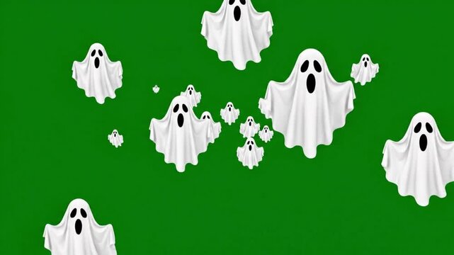 Floating sheet ghosts swarm pack 4k 60fps green screen for halloween. 